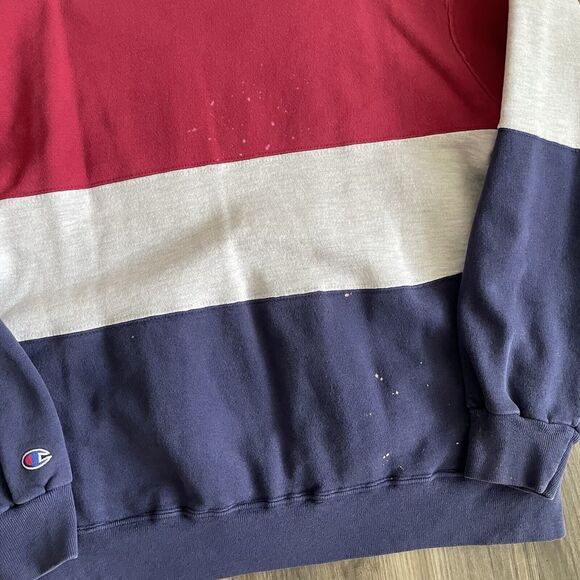 Vintage Champion Sweatshirt Mens Size L Colorblock Script Logo USA 1980s Worn - Picture 7 of 7